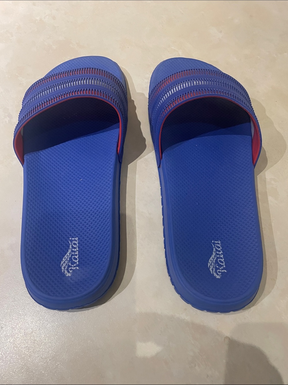 Men’s Blue Slide Sandals with Red Trim - Casual Comfort Size 11